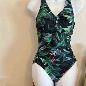 Tropical Green and Pink One Piece Swimsuit size S